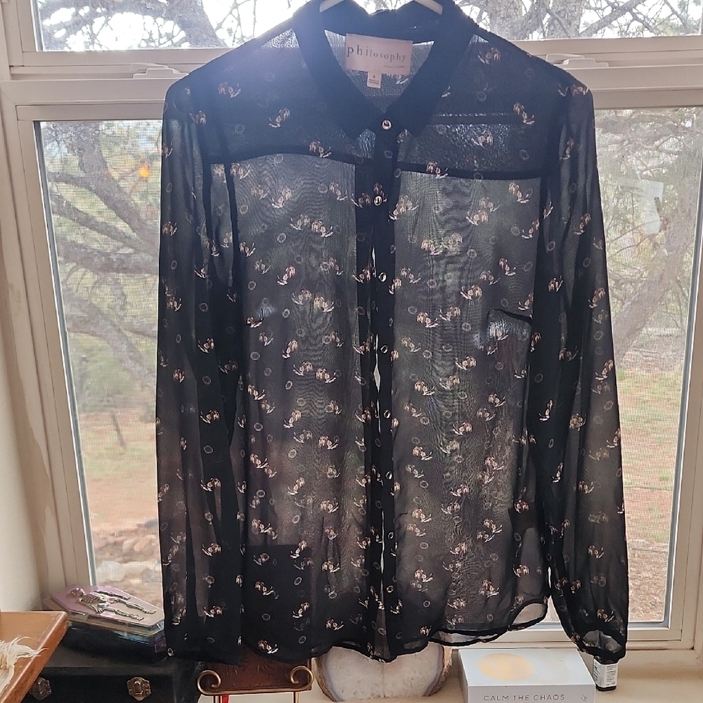 Philosophy Black Bassett Hound see-through button Down Shirt